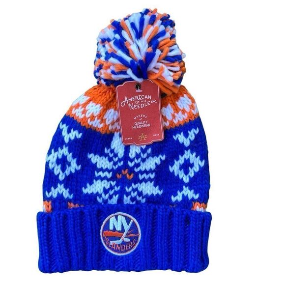 New York Islanders Cuffed Knit Beanie Hat with Pom Unisex Winter American Needle - Picture 1 of 2